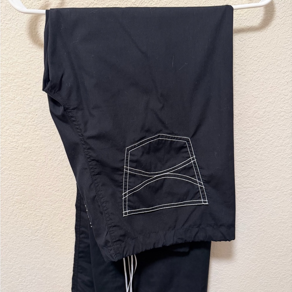 Black Blue Sky Scrub Pants with White Contrast Stitching